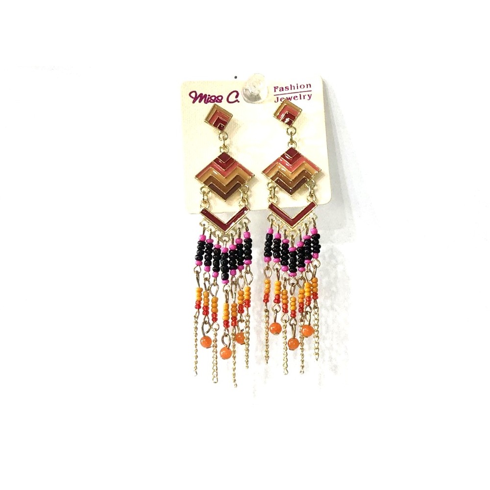 Miss C Native American ‎ Dangle Earrings Oval Shape Beaded Surgical Steel